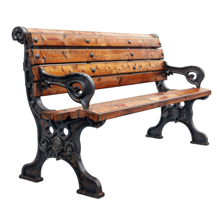 an old wooden bench on a white background