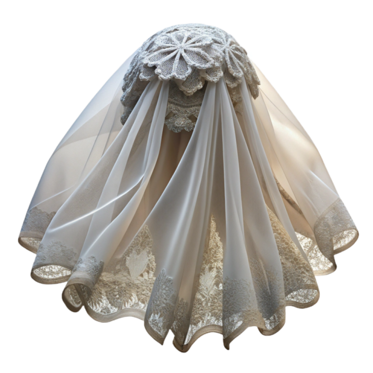 a white veil with lace on it