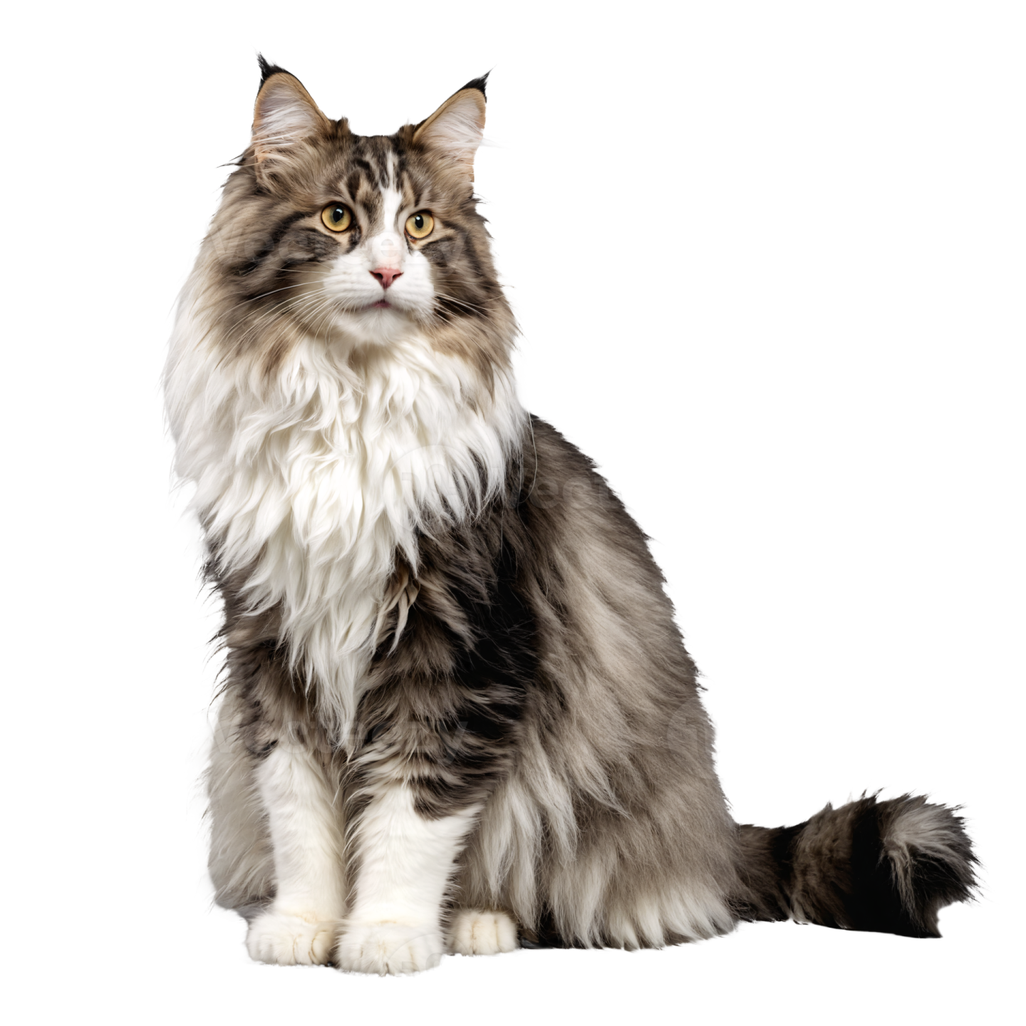 a gray and white cat sitting on the floor