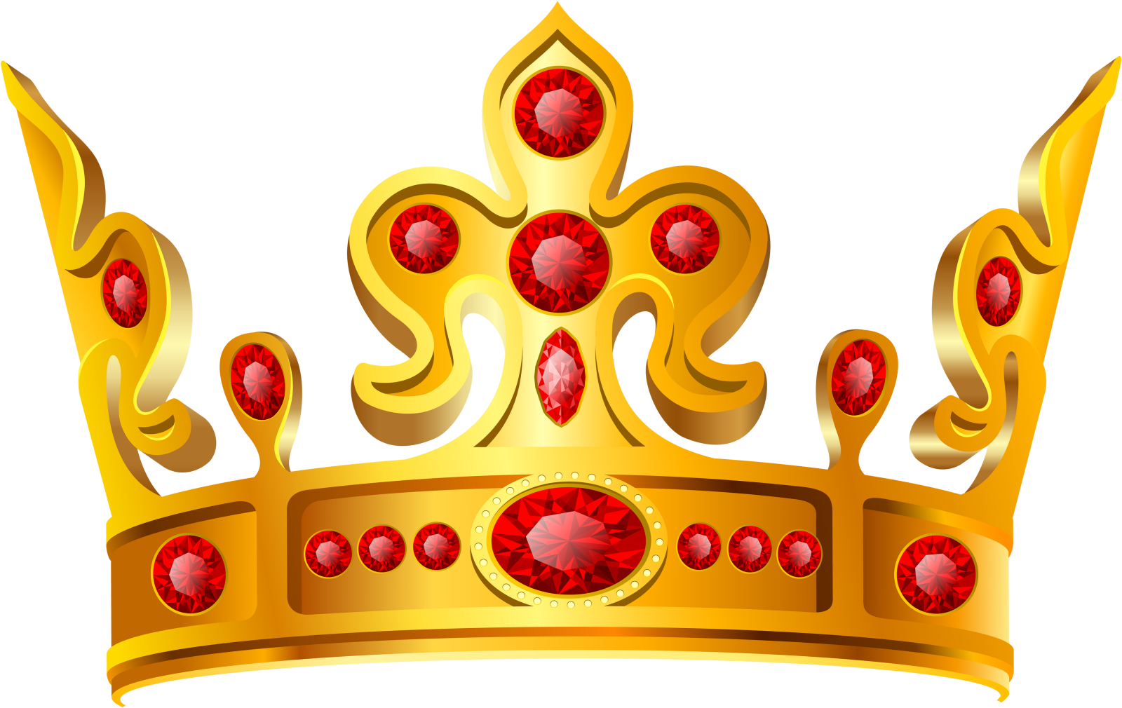 a gold crown with red stones