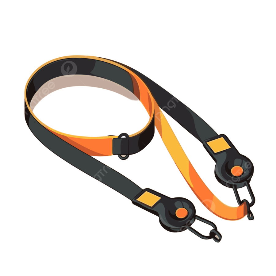an orange and black leash with a black handle