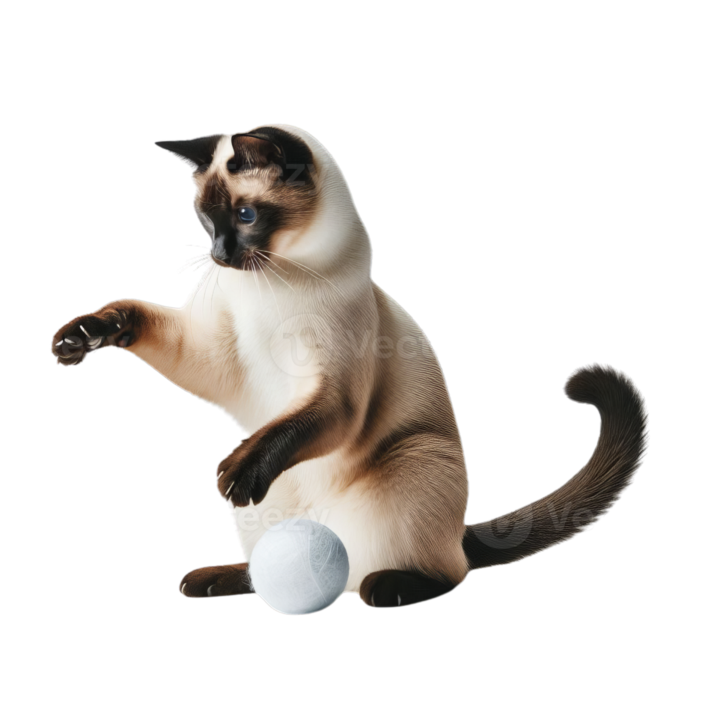 a siam cat playing with a ball
