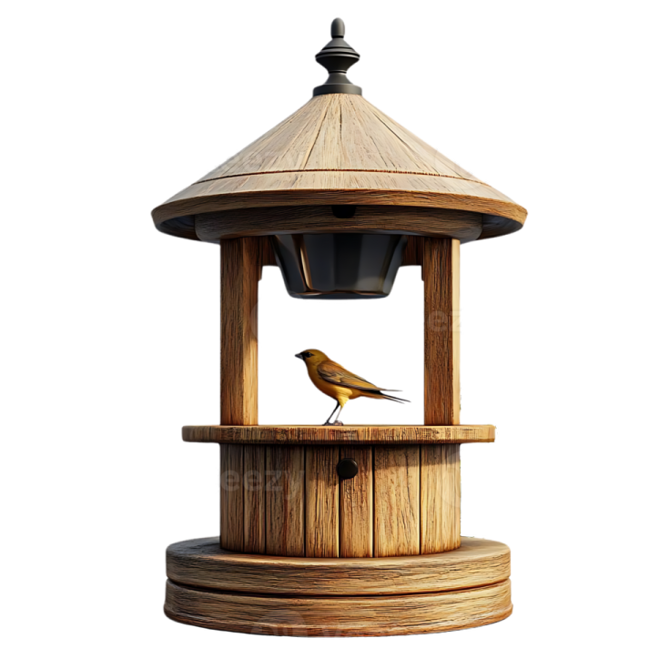 a wooden bird feeder on a white background