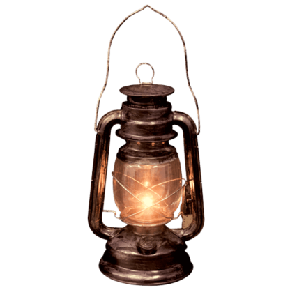 an old fashioned lantern with a light on it