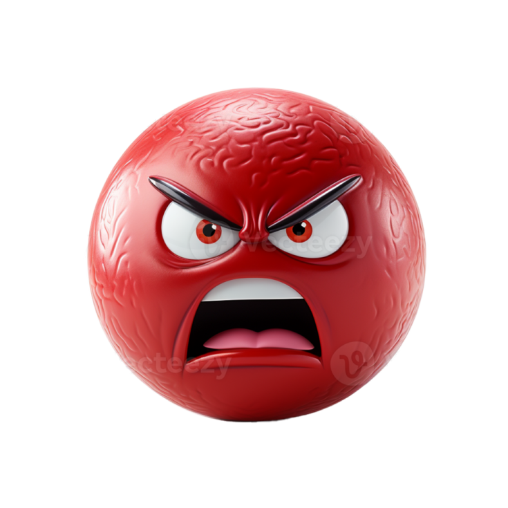 a red ball with an angry face on it