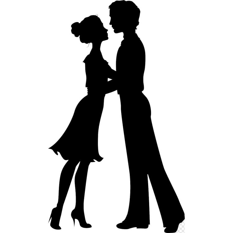 a silhouette of a man and woman dancing