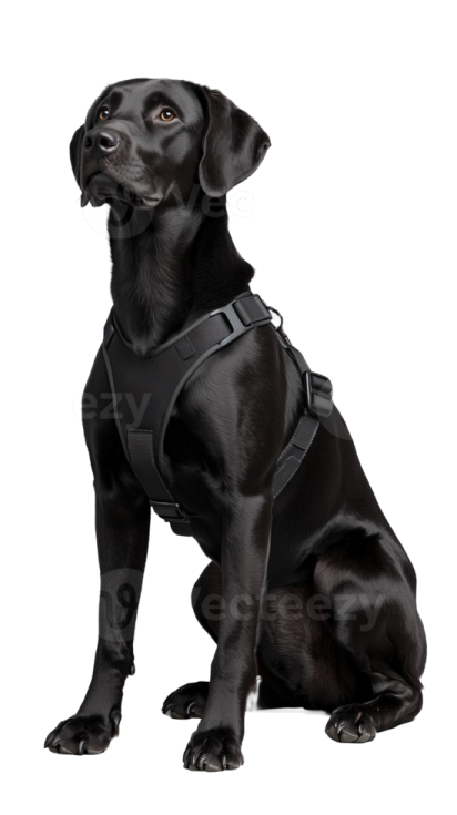 a black labrador dog sitting on a white background