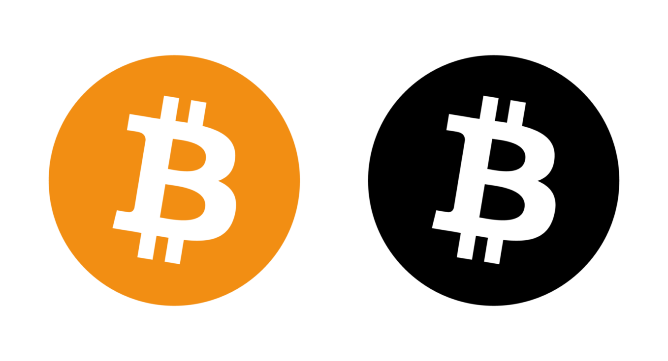 the bitcoin logo is shown in black and orange