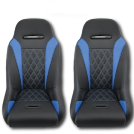 a pair of blue and black car seat covers
