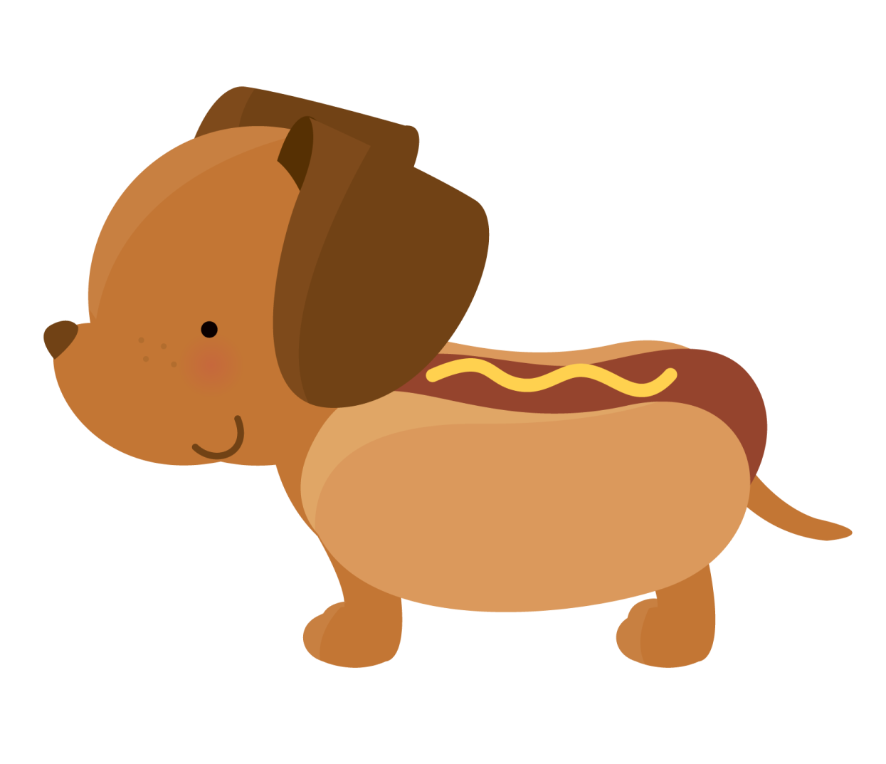 a dog with a hot dog on it's back