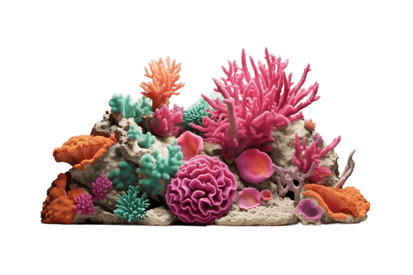an assortment of corals on a white background
