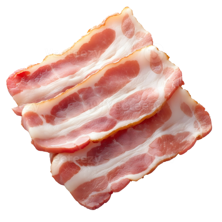 three slices of bacon on a white background