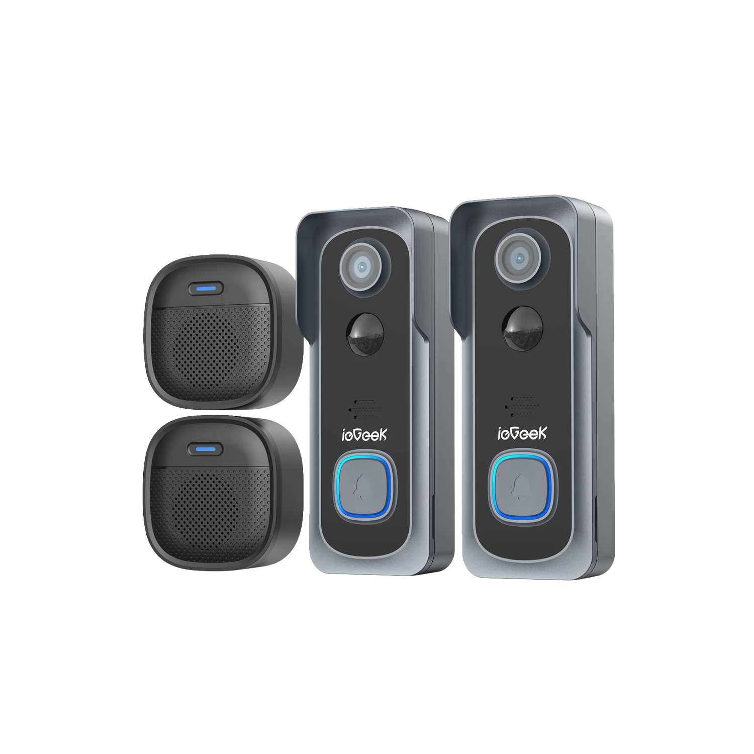 an image of a pair of logx wireless video doorbells