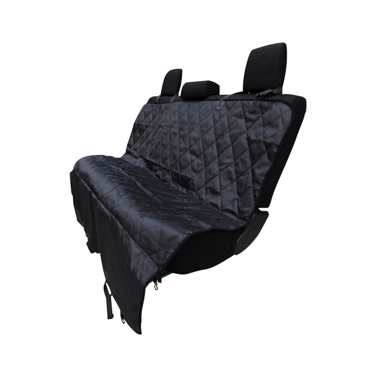 a black car seat cover on a white background