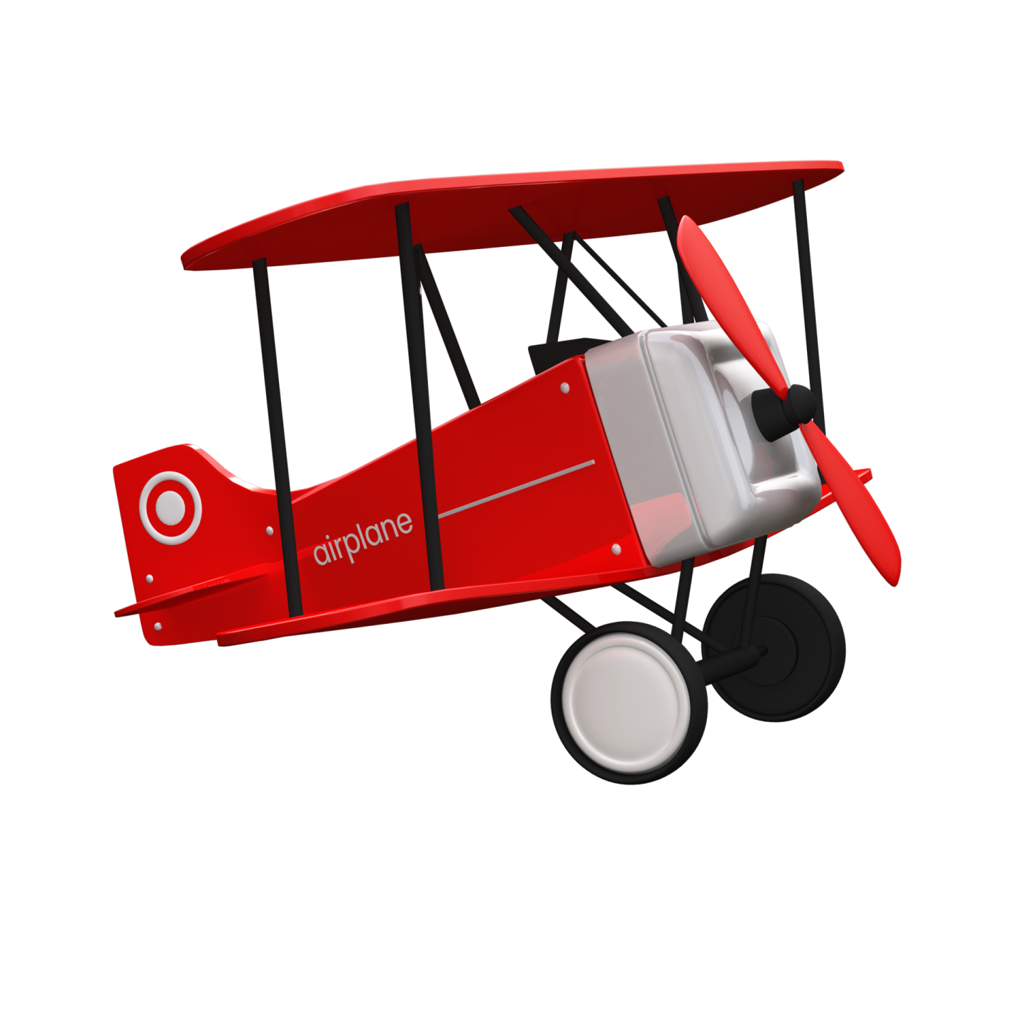 a small red airplane on a white background