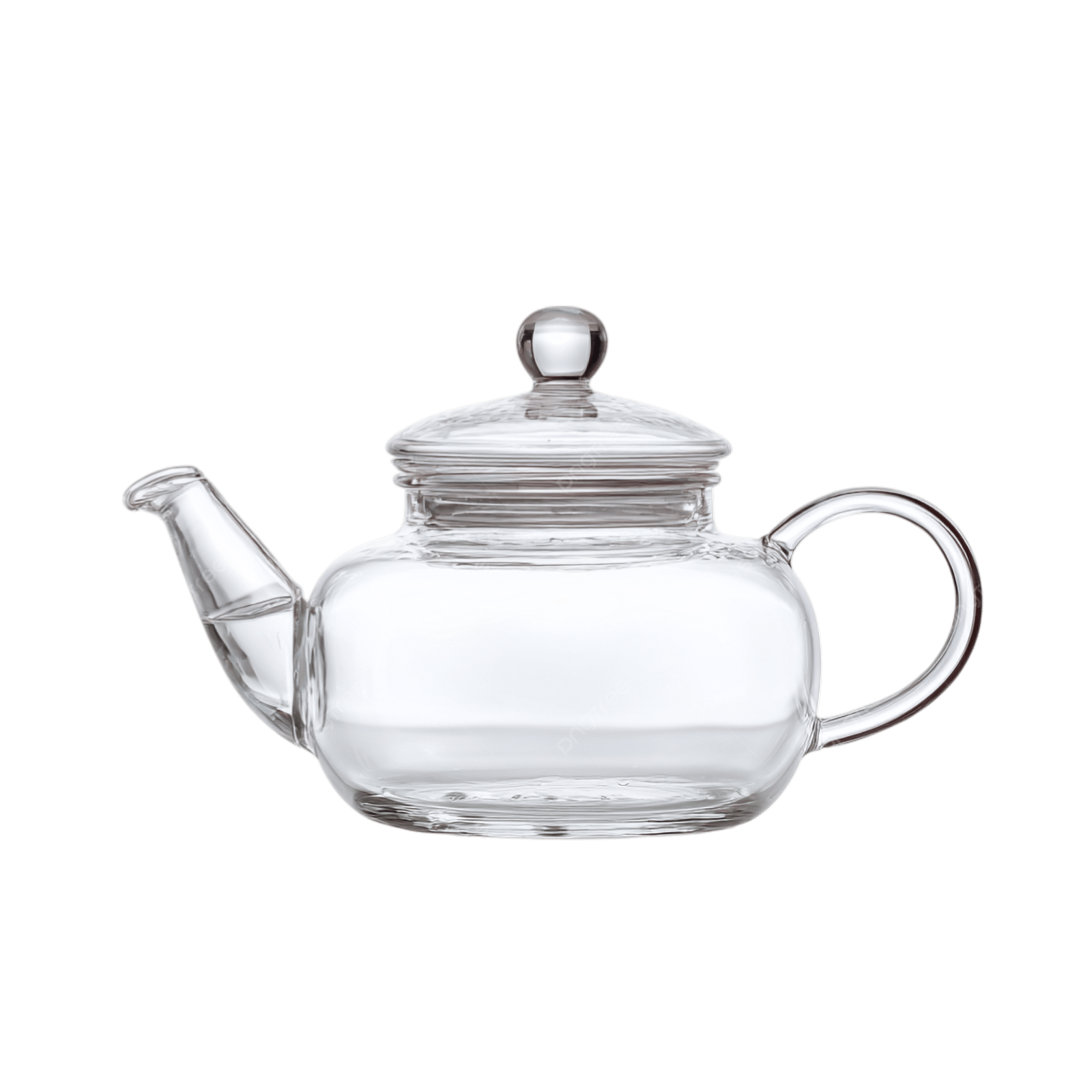 a glass teapot with a metal lid