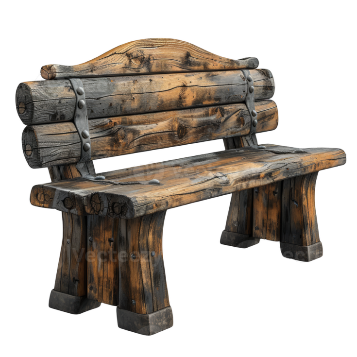 a wooden bench on a white background