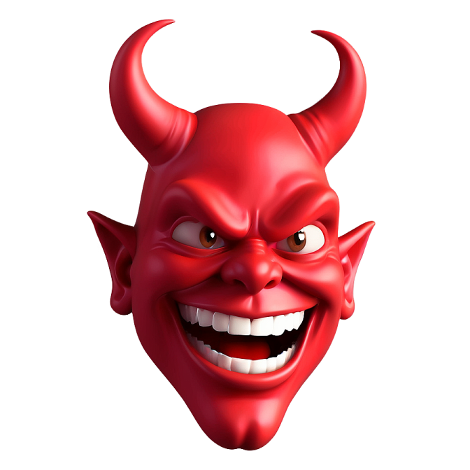 a red devil mask on a white background