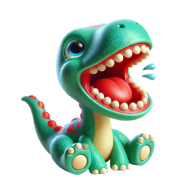 a toy dinosaur with its mouth open