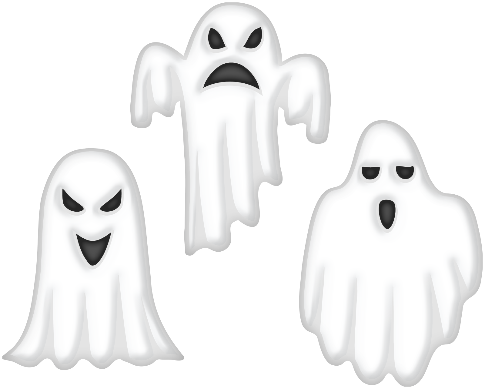 three white ghosts on a white background