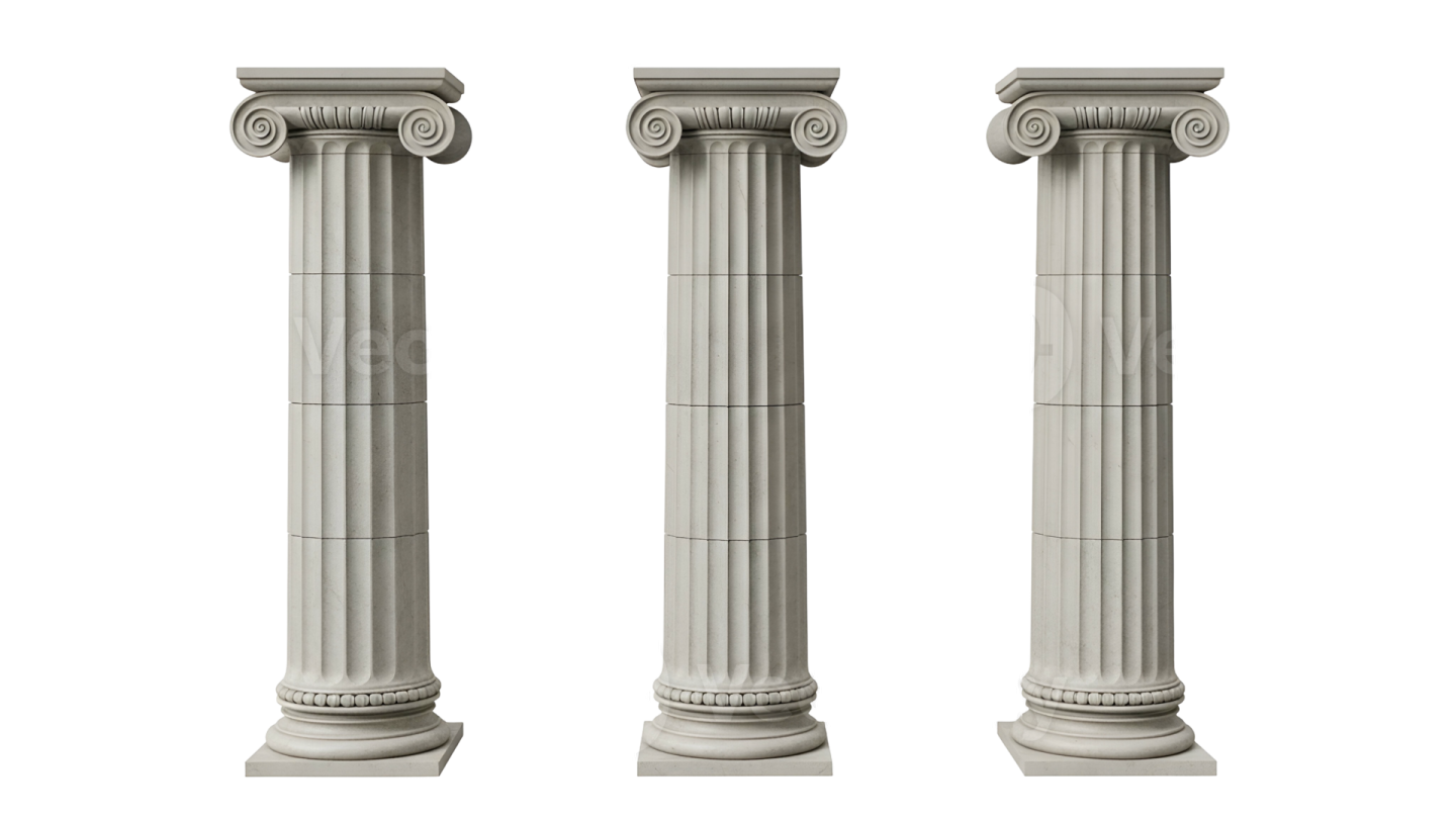 a set of three white marble columns