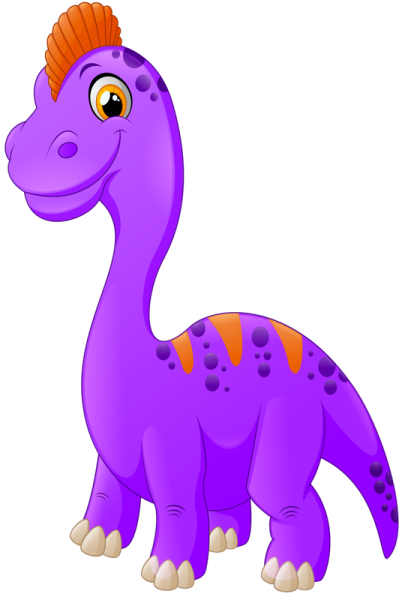 a purple dinosaur with orange spots