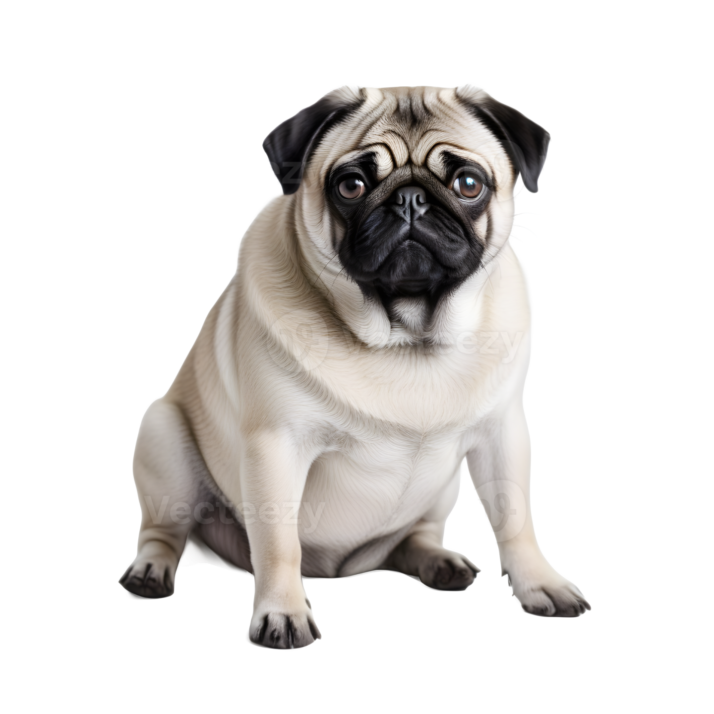 a pug dog sitting down on the floor