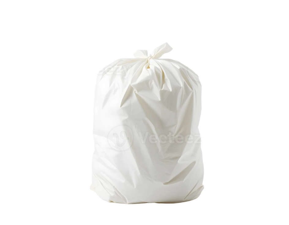 a white bag with a draws on it
