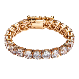 a gold bracelet with clear crystals