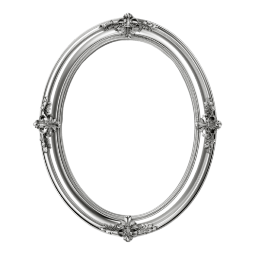 a silver oval frame on a white background