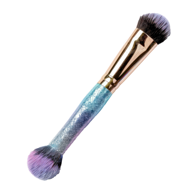 a makeup brush on a white background