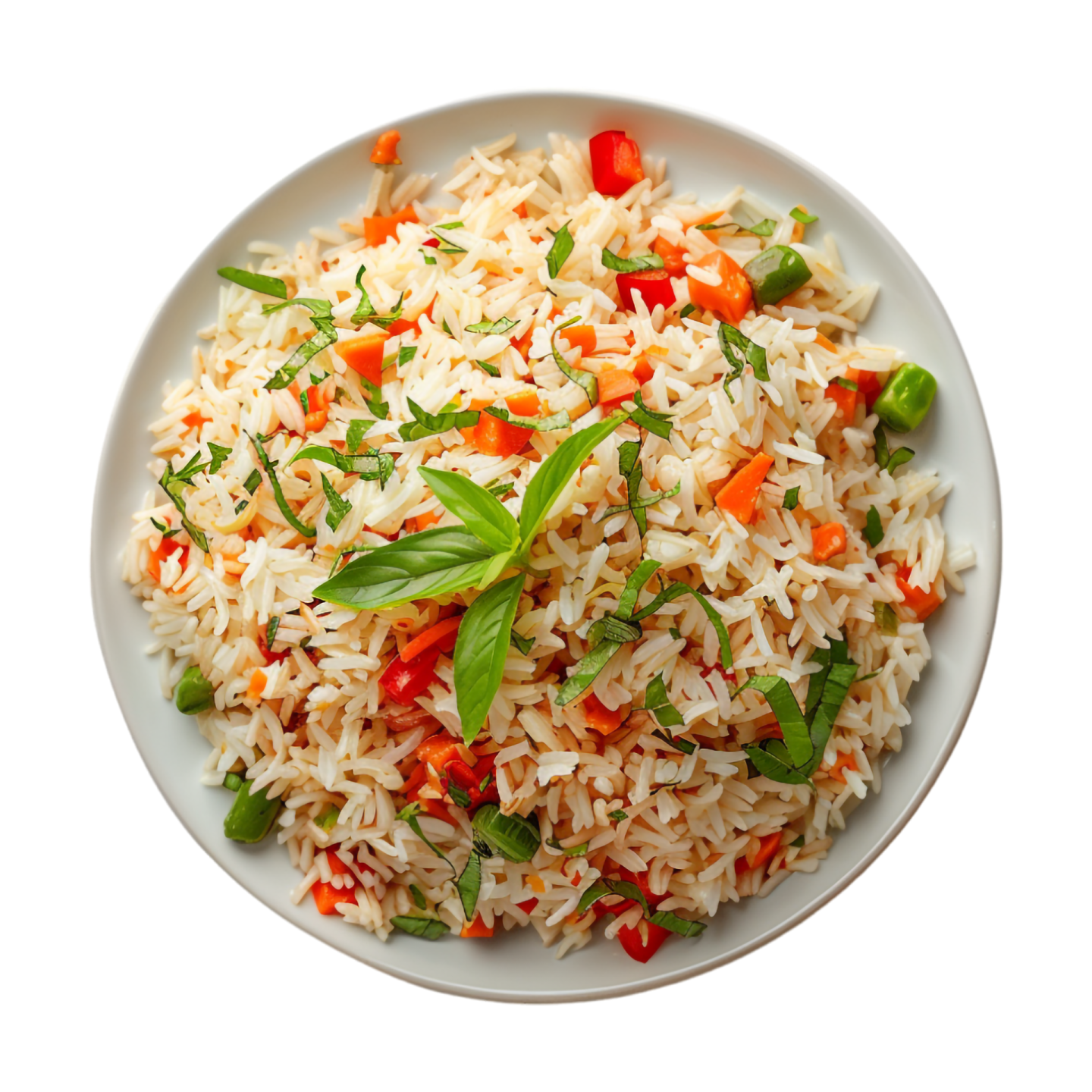 a plate of rice and vegetables on a white background