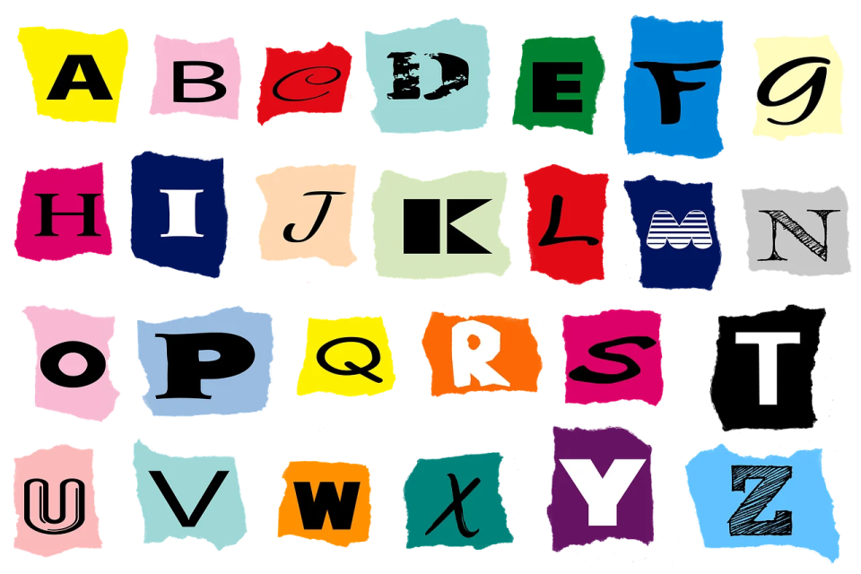 a colorful alphabet with the letters in different colors