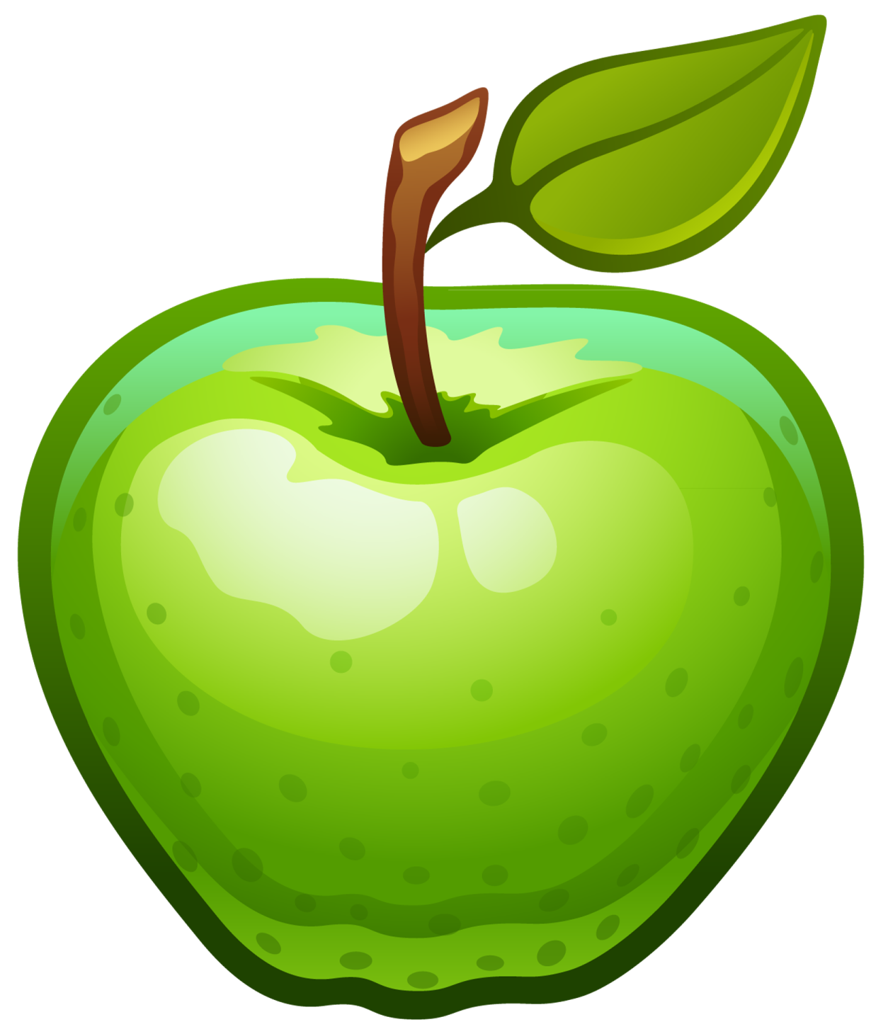 a green apple with a leaf on top