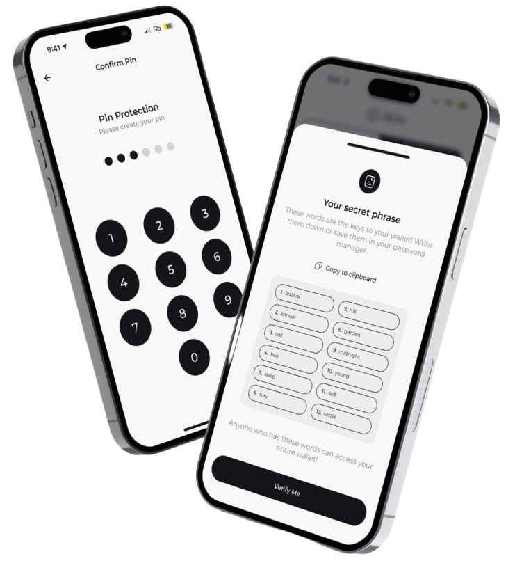 two smartphones, one with a remote control button and the other with an app