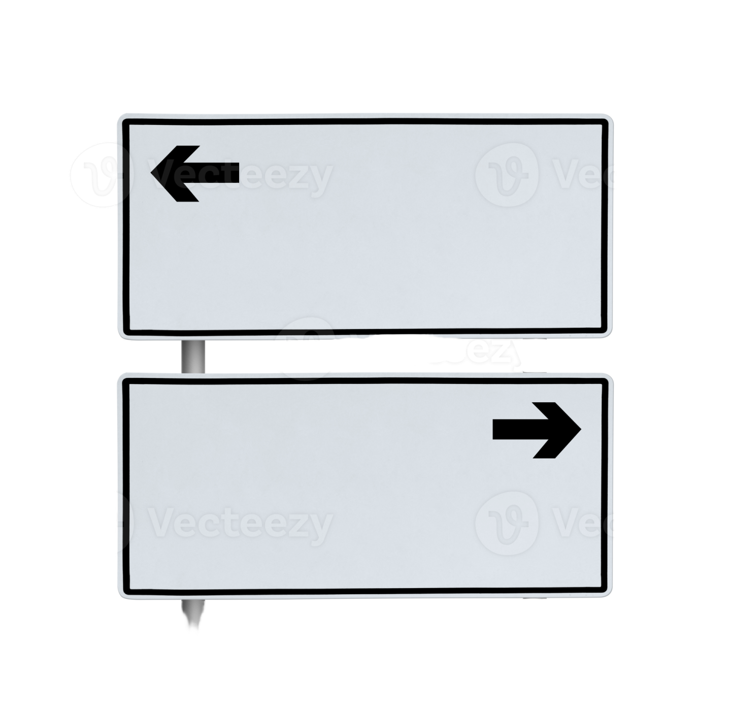 two white signs with an arrow pointing left and right