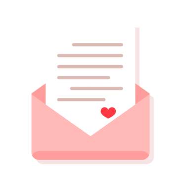 a pink envelope with a heart on it