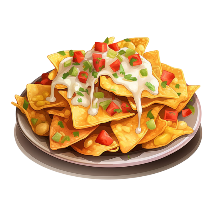 a plate of nachos with cheese and tomato