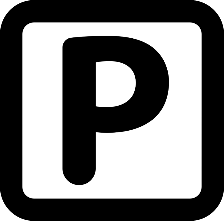 a black and white sign with the letter p