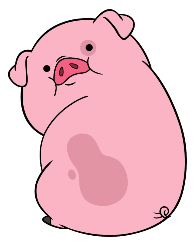 a pink pig sitting on the ground