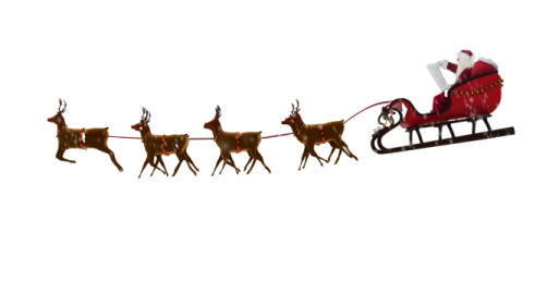 santa and his reindeers are pulling a sled sler
