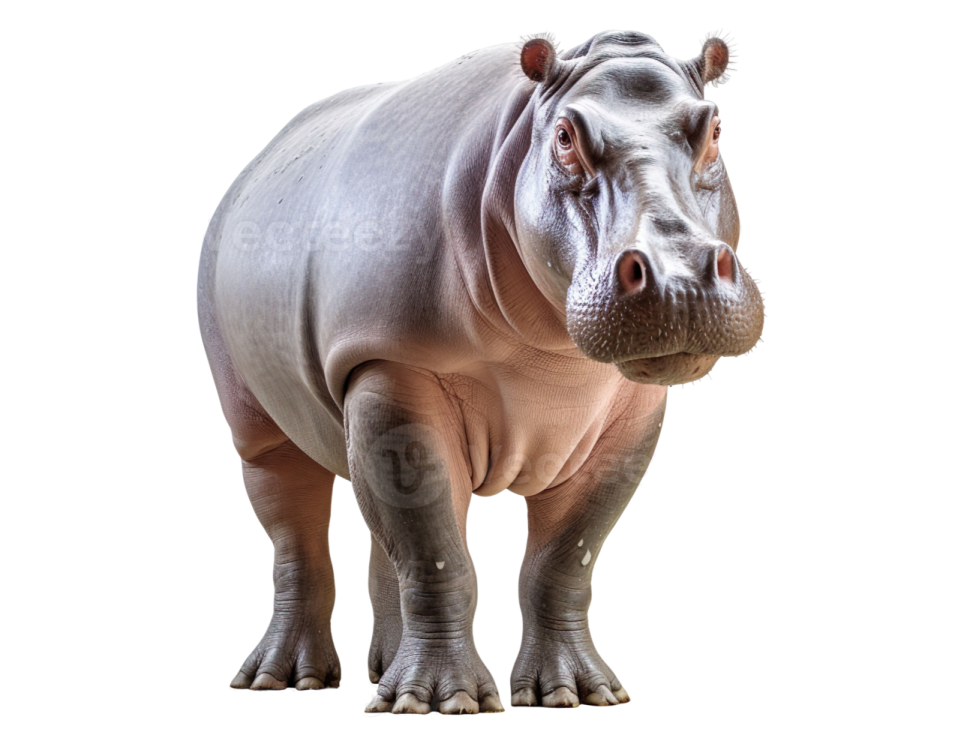 a hippo is standing and looking at the camera