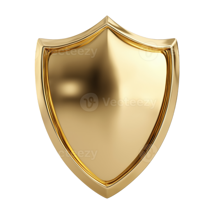 a golden shield on a white background