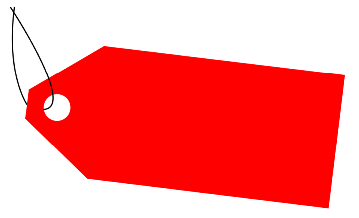 a red price tag on a white background