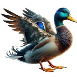 a duck with its wings spread out