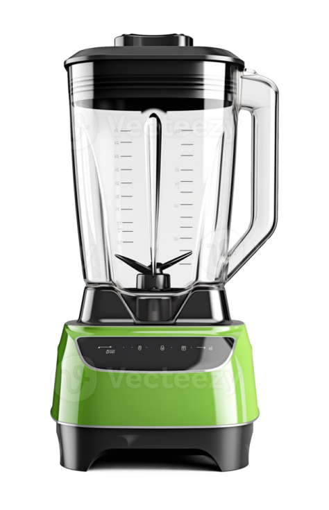 a green blender on a white background