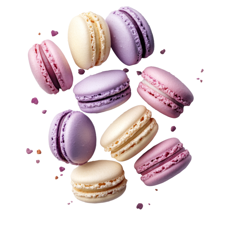 a pile of macaros on a white background