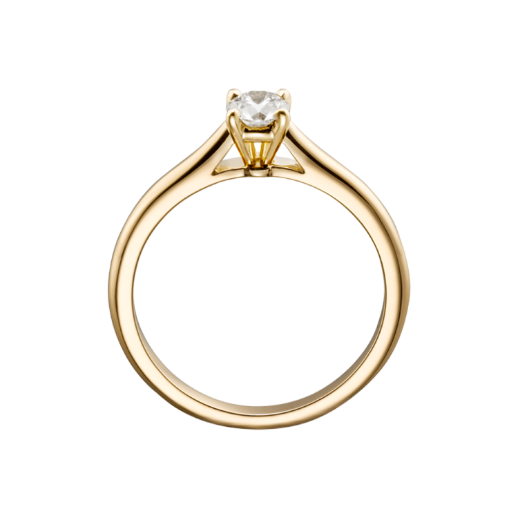 a yellow gold engagement ring with a single diamond
