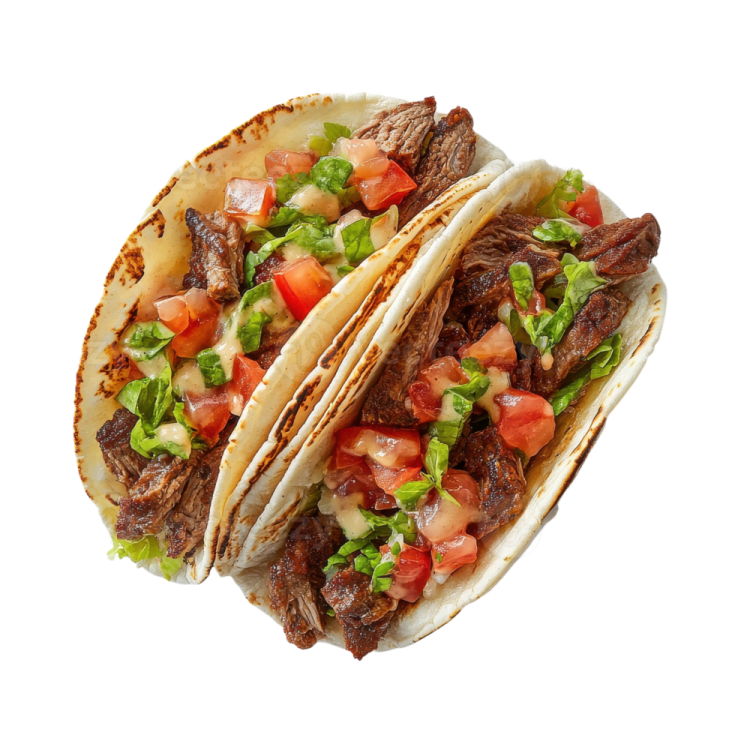 two steak tacoa tacoss on a white background