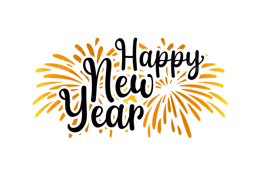 a happy new year lettering with fireworks